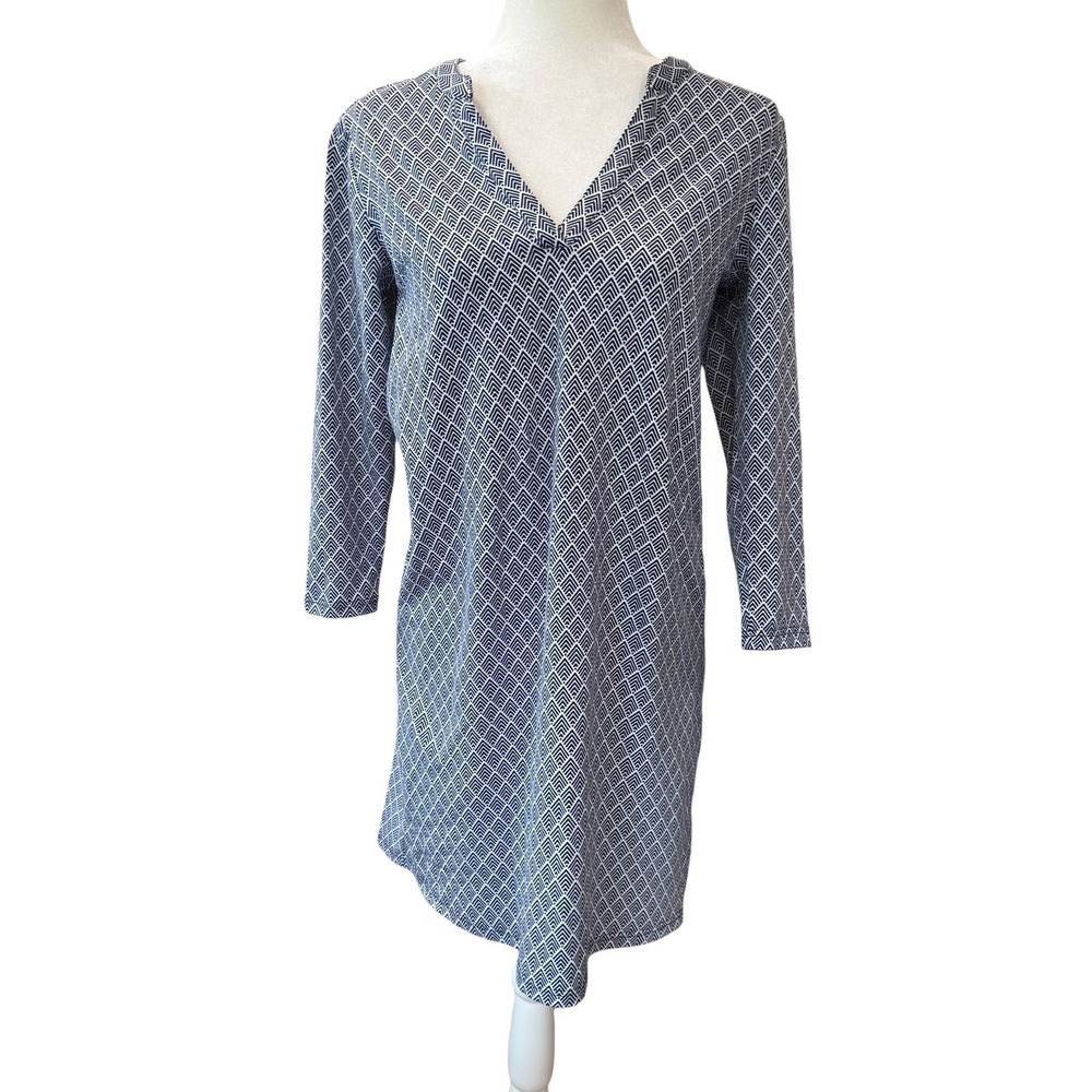 Southern Tide Navy Geometric Patterned Print Stretchy Shift Dress 3/4 Sleeve XS‎